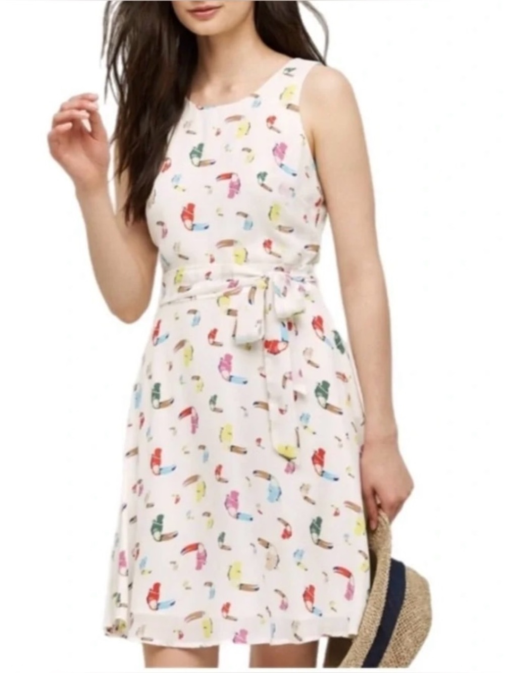 Anthropologie Toucan white sleeveless sundress with a colorful bird print XS